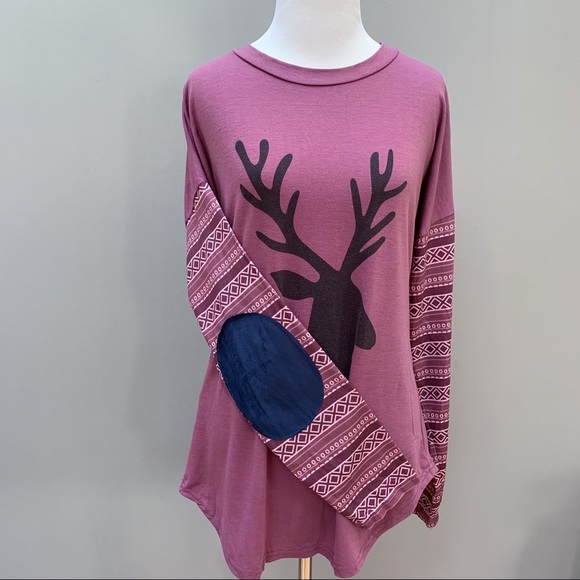 Deer Print Long Sleeved Tunic Shirt, S. - Picture 5 of 5